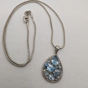 Sterling Silver Aquamarine Blue Topaz Pendant Necklace w/ 18" Sterling chain